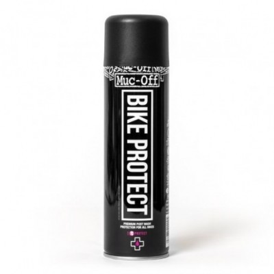 frasco preto de spray Muc-Off Bike Protect sobre fundo branco