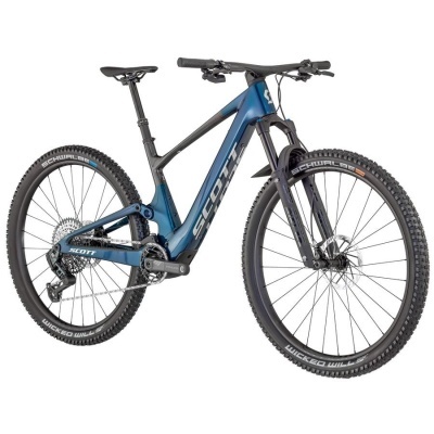 Bicicleta de montanha elétrica Scott azul e preta