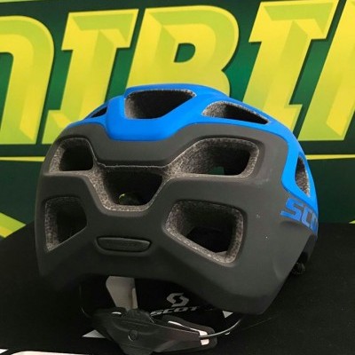 Capacete de bicicleta azul e preto SCOTT com aberturas para ventilação