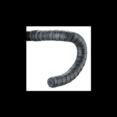 Pegada de guiador de bicicleta preta com padrão texturizado e tampão com símbolo