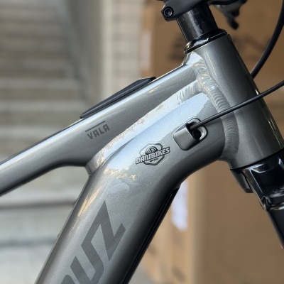 Quadro de bicicleta elétrica cinza com logótipos YALA e DANIBIKES