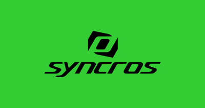 Logótipo preto Syncros sobre fundo verde