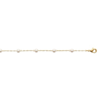 Pulseira dourada com pérolas brancas espaçadas