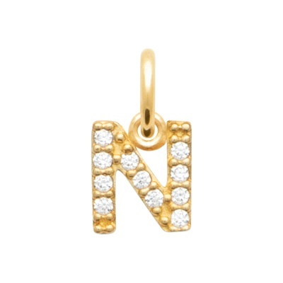 Pendente dourado letra N com cristais brancos