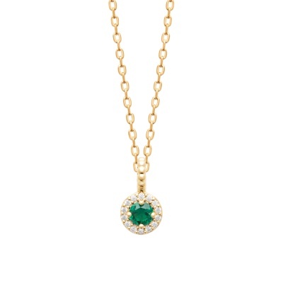 Colar dourado com pendente redondo e pedra verde