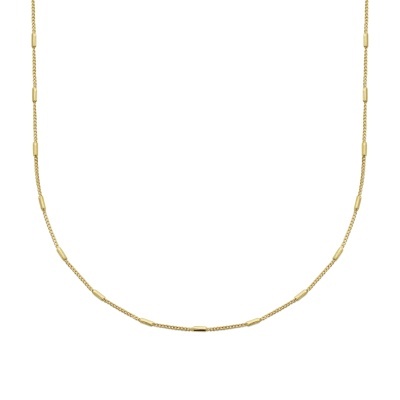 Colar dourado com elos pequenos e cilindros lisos