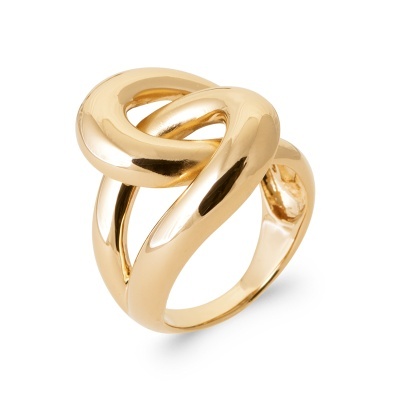 Anel dourado entrelaçado com superfície brilhante