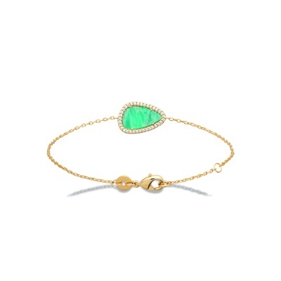 Pulseira dourada com pendente verde e cristais