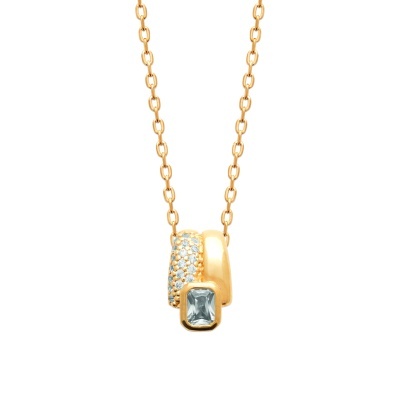 Colar dourado com pendente de pedras azuis e cristais