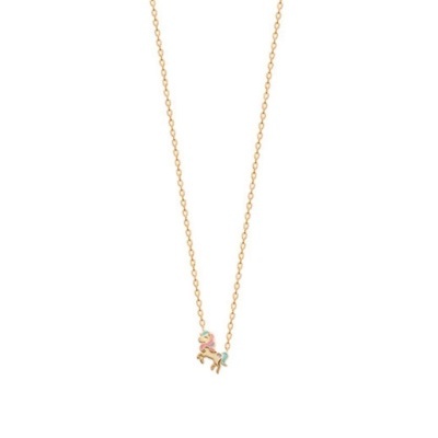 Colar dourado com pendente de unicórnio colorido
