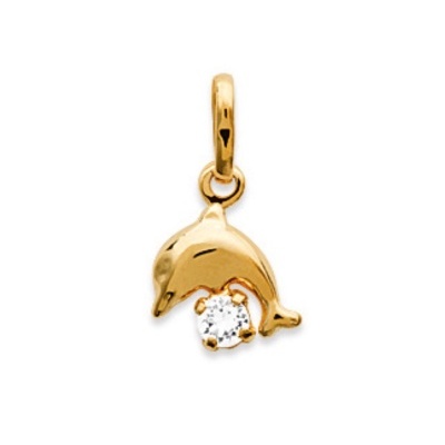 Pendente em forma de golfinho dourado com pedra transparente
