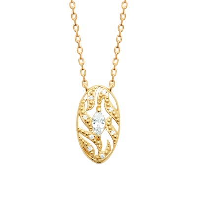 Colar com pendente oval em ouro amarelo com pedras transparentes