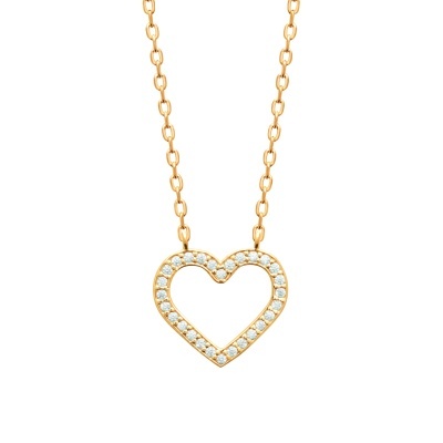 Colar dourado com pendente de coração decorado com pedras brilhantes