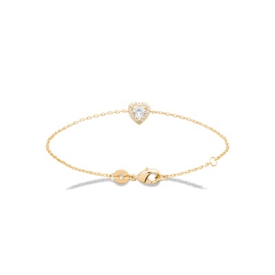 Pulseira fina dourada com pendente de coração cravejado