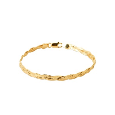 Pulseira de ouro trançada com fecho de mola