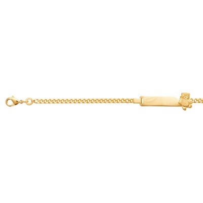 Pulseira dourada com placa rectangular lisa e pendente de ursinho