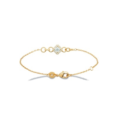 Pulseira fina em corrente de ouro com pendente quadrado azul