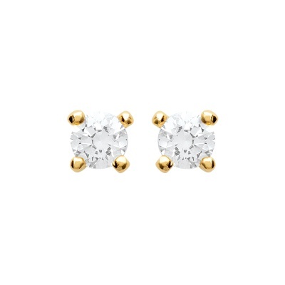 brincos de pressão com pedra transparente e engaste metal dourado