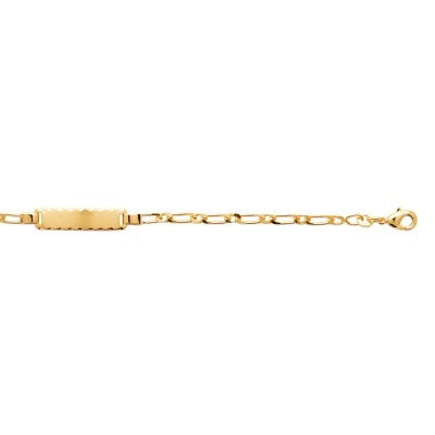 Pulseira dourada com placa lisa retangular e corrente fina