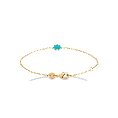 Pulseira fina dourada com pendente azul em forma de nuvem