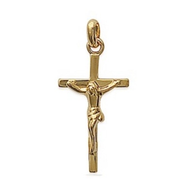 Pendente de cruz dourada com figura de Cristo