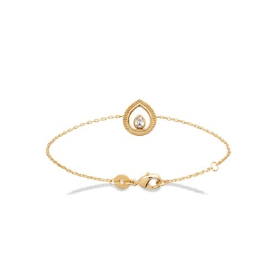 Pulseira em ouro com pingente em formato de gota com pedra transparente