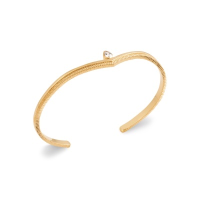 Pulseira dourada com textura e pedra branca