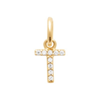 Pingente dourado letra T com pedras brilhantes