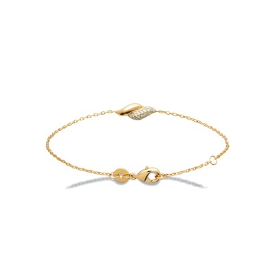 Pulseira fina dourada com detalhe cravejado em pedras