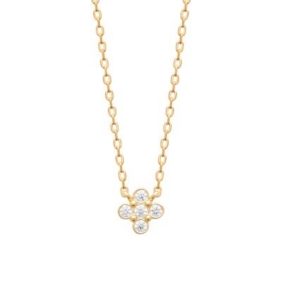 Colar dourado com pendente de flor e pedras brilhantes