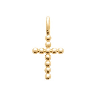 Pendente de cruz dourada feito de esferas brilhantes