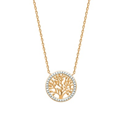 Colar dourado com pendente circular e pedras brilhantes