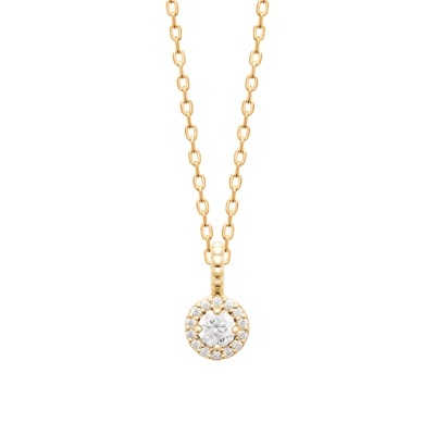 Colar dourado com pendente redondo com pedras claras