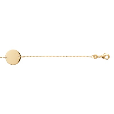 Pulseira fina dourada com placa circular lisa