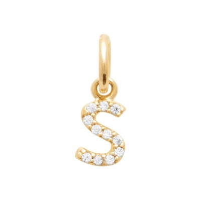 Pendente dourado letra S com pedras brancas