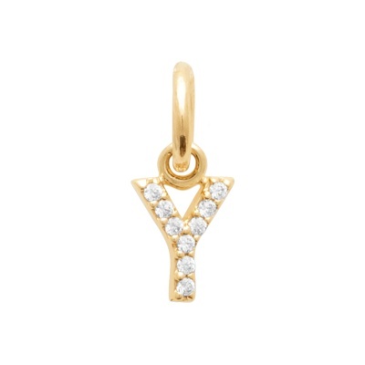 Pendente dourado com pedras na forma da letra Y