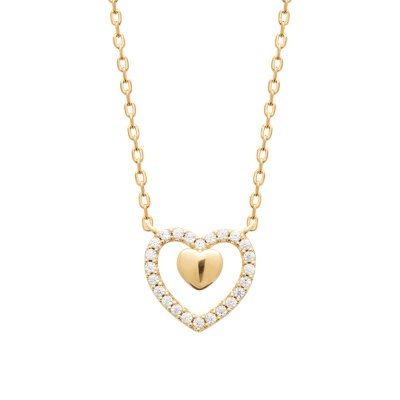 Colar dourado com pingente de coração brilhante e pedras brancas