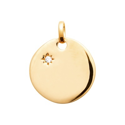 Pendente circular dourado com pedra brilhante