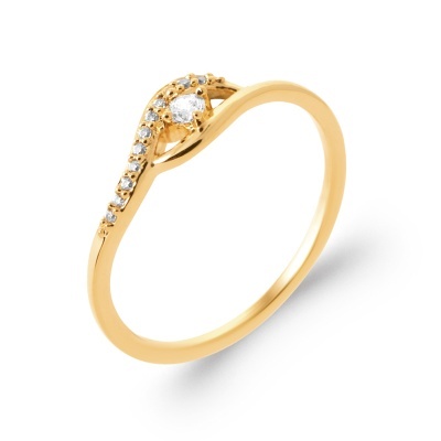 Anel fino de ouro amarelo com brilhantes