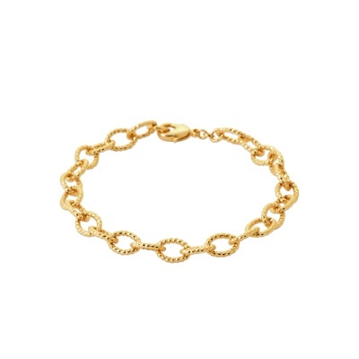 Pulseira dourada com elos ovais texturizados e fecho