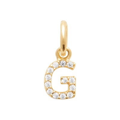 Pendente dourado letra G com pedras brilhantes