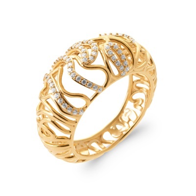 Anel dourado com pedras brilhantes e design aberto