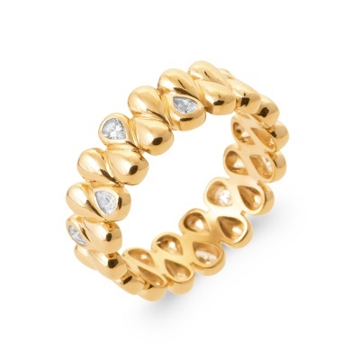 Anel dourado com pedras em formato de gota