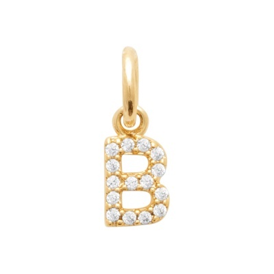 Pingente dourado letra B com pedras brilhantes