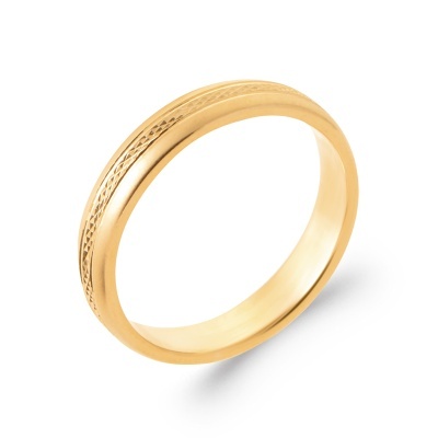 Aliança em ouro amarelo com padrão texturizado