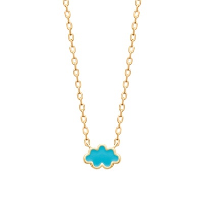 Colar dourado com pendente azul em forma de nuvem