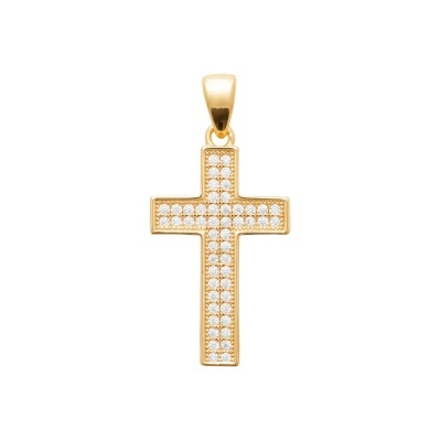 Pendente dourado cruz com pedras brancas