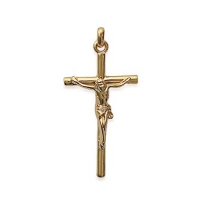 Pendente dourado crucifixo com figura de Jesus