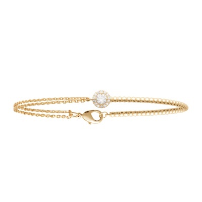 Pulseira dourada fina com pendente redondo de pedras