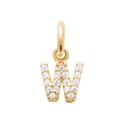 Pendente dourado letra W com cristais transparentes